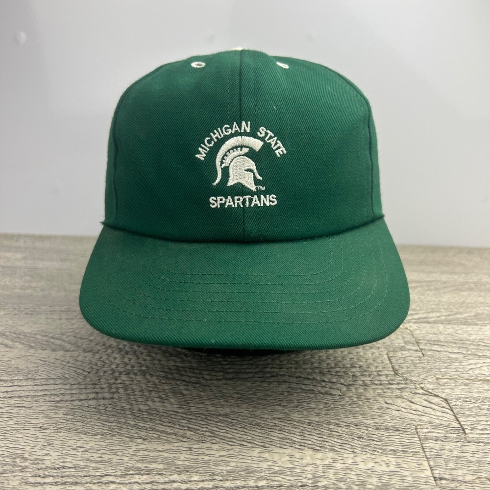 Vintage 90s Michigan State Spartans Hat Cap Strap‎ Back Adjustable Green NCAA